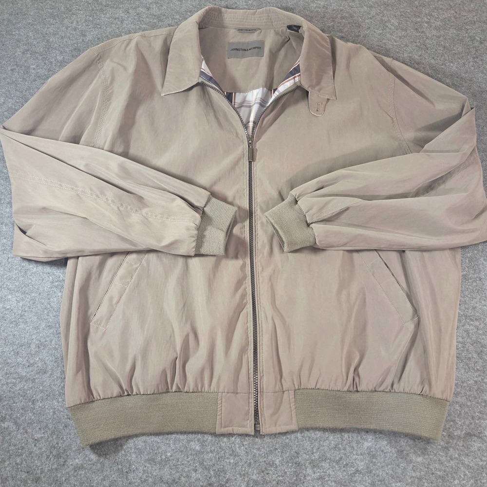 Johnston & Murphy Mens XXL Tan Harrington Bomber Jacket Plaid Lined Full Zip